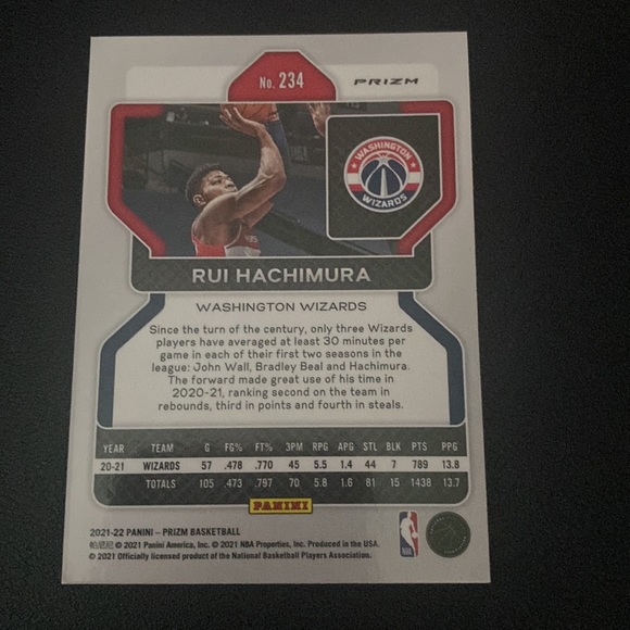 Rui Hachimura- 2021-22 panini Prizim basketball #234 (green) - Picture 2 of 2